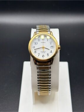 Vintage Ladies Timex Indiglo Watch Two Tone Expansion Stretch Band 27mm